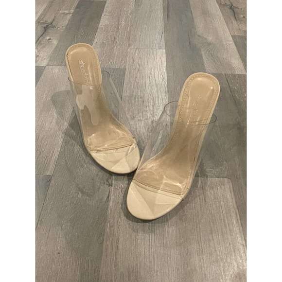 Shoedazzle Clear Top And Heel With Tan Bottom Open Back Mule Heels Sz 7 - Picture 3 of 5